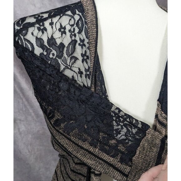 Retro Preppy Black And Brown Lace Cardigan by American Rag - Picture 8 of 10